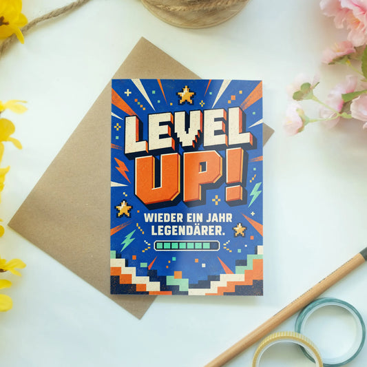 Coole Geburtstagskarte für Erwachsene mit Level Up Spruch|p:2012449|h:2c83308f0ce46c6272b27b96128eff91