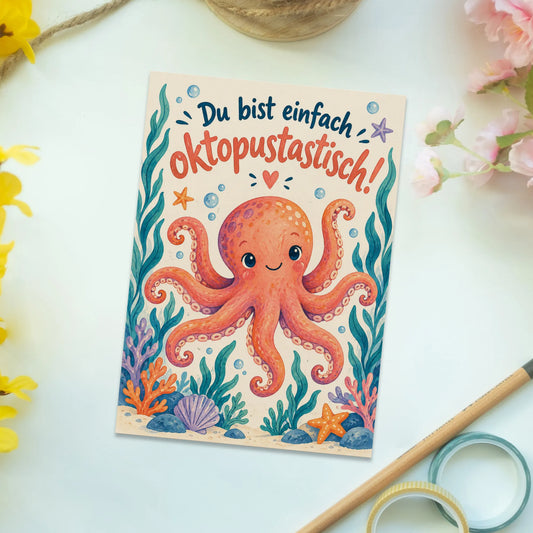 Lustige Oktopus Postkarte für Freunde mit Umarmung|p:2012493|h:47d5d68d4ba22344321dc4536b03e541
