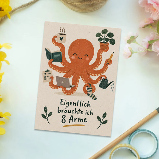 Lustige Oktopus Postkarte für Kollegen mit Kaffeetasse|p:2012494|h:1e6b959bdf0cd42aaeca23b34009298d