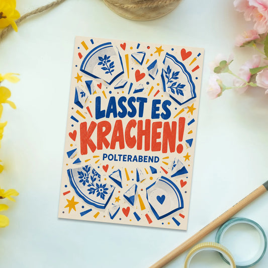 Lustige Postkarte zum Polterabend mit Scherben|p:2012502|h:30da3f883feb0ab2753721fa65040f0b