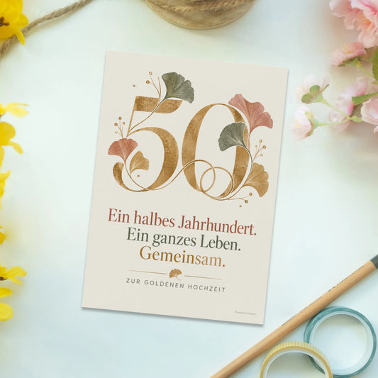 Elegante Postkarte zur Goldenen Hochzeit mit Zahl 50|p:2012554|h:0db60348d1e4099d0dc5642689d68c70