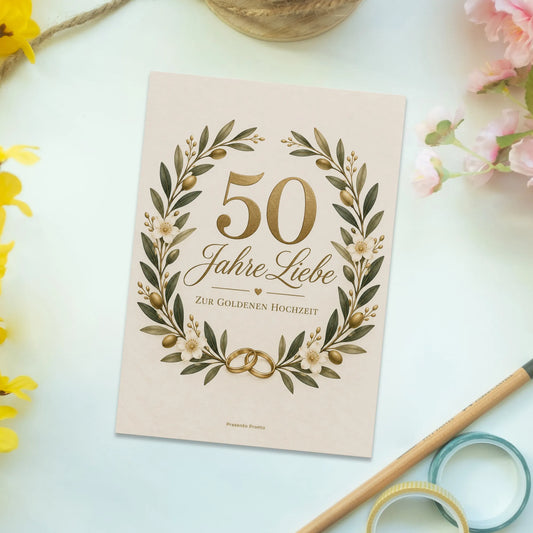 Elegante Postkarte zur Goldenen Hochzeit mit Eheringen|p:2012555|h:4643959881b338099f8fd5f614547595