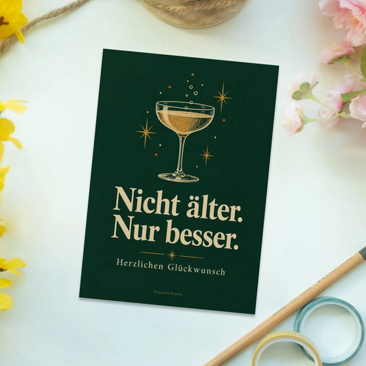Lustige Grußkarte zum Geburtstag mit Champagnerglas|p:2012623|h:83613c6acc451455b63bc2ebc8d65f6b