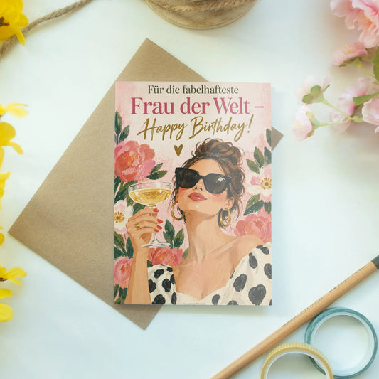 Fabelhafte Geburtstagskarte für Frauen mit Sonnenbrille und Blumen|p:2012640|h:0007b9769f7f3d67a0c6cb557fd445a3