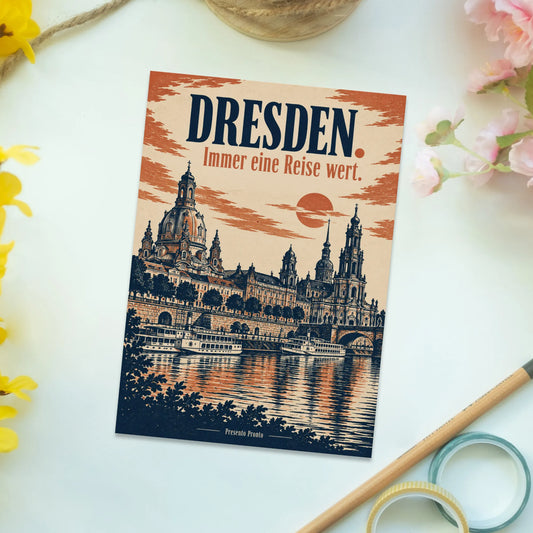 Stimmungsvolle Ansichtskarte Dresden mit Skyline als Linolschnitt|p:2012697|h:6d44ab8cc10dde016acfa16690f55570