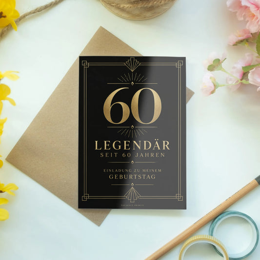 Elegante Einladungskarten zum 60. Geburtstag für Männer mit goldener 60|p:2012700|h:c7095b45e5e8da33f7a3ec13058ec6b9