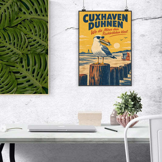 Lustiges Cuxhaven-Duhnen Poster freche Möwe|p:2012786|h:c99d216afe8111316c57567494de5099