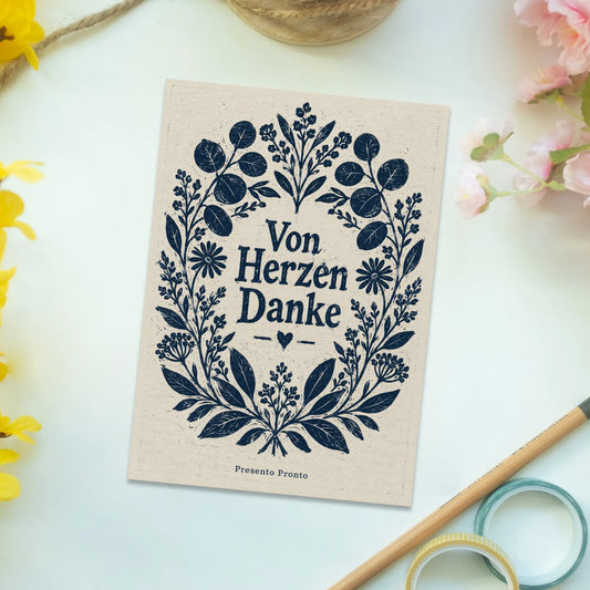 Herzliche Dankespostkarte mit symmetrischem Blumenkranz|p:2012963|h:d4e6fe1a1b24aa78c101f15d93ddec1c