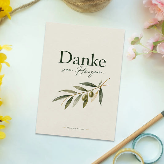 Elegante Danke Postkarte mit Olivenzweig in Gold|p:2012982|h:9bd89fef54c677fb458d9ef3aef38a59
