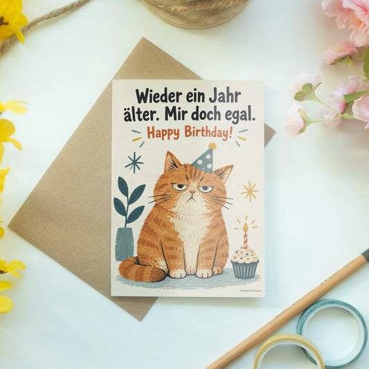 Lustige Geburtstagskarte mit grummeliger Katze|p:2013115|h:231295019bd0573d8f90a8cbcf68ff06