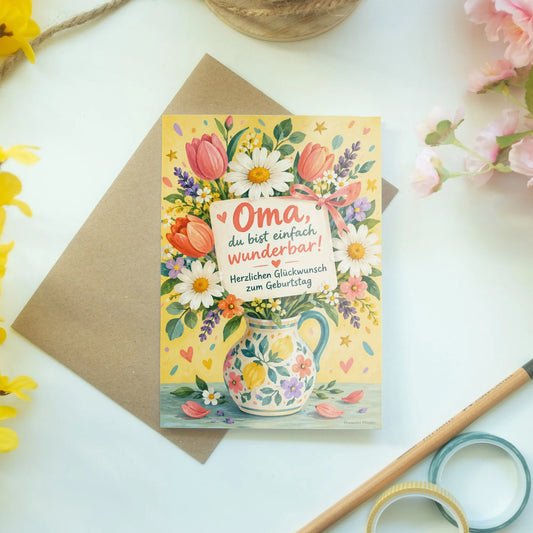 Herzliche Geburtstagskarte für Oma mit Blumenstrauß|p:2013140|h:e55a73bd502f1052057105d71b8572be