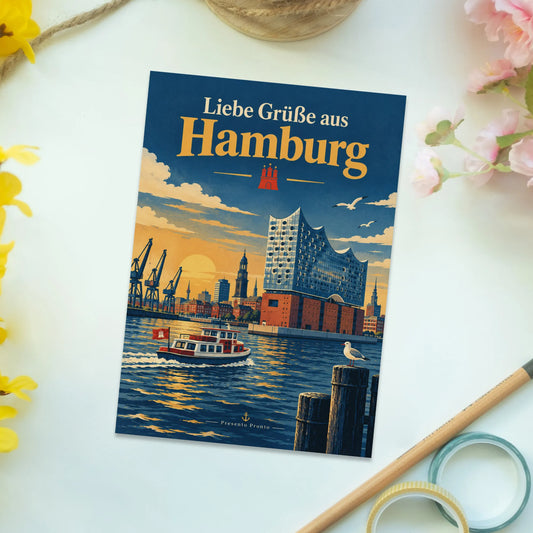 Herzliche Postkarte aus Hamburg mit Elbphilharmonie und Hafen|p:2013150|h:d7668dab6cf0304b83052e7fad437c60