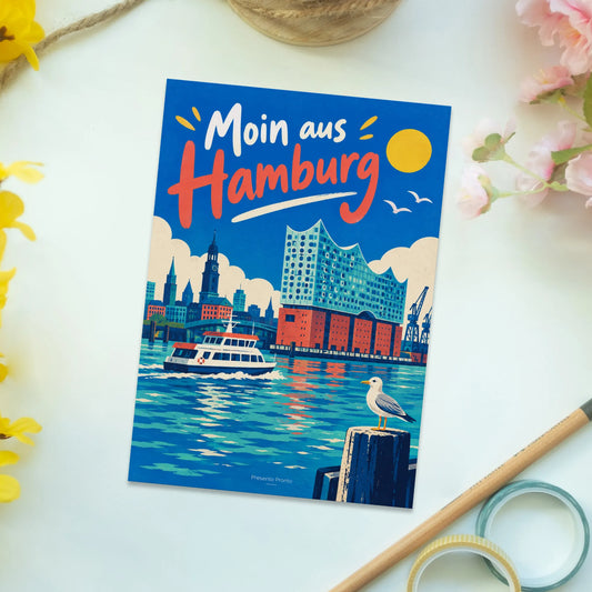 Herzliche Postkarte aus Hamburg mit Elbphilharmonie und Fähre|p:2013151|h:b828fd81e2eecb7d95e46a0574cc15e2