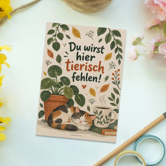 Lustige Postkarte zum Abschied mit Schreibtischpflanze|p:2013177|h:bbab21c7f1c2a240e34cffe70d34b037
