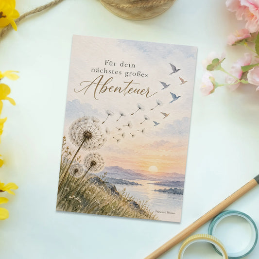 Poetische Postkarte zum Abschied mit Pusteblume|p:2013178|h:56517daf8fc9ef08f3a3ff0d96cf39a0