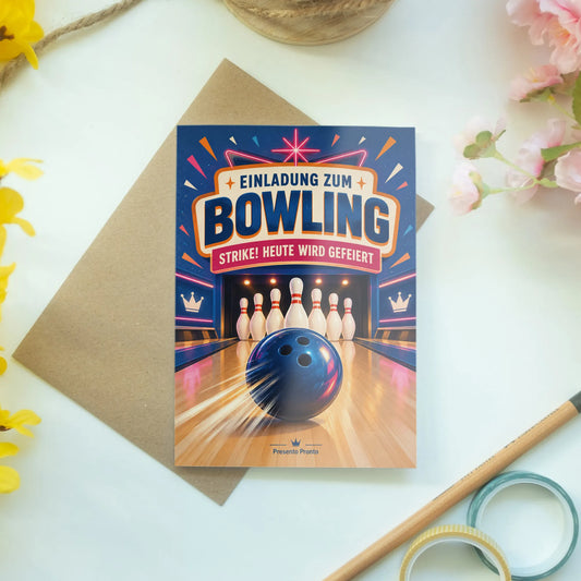 Lustige Einladungskarte zum Bowling mit rollender Kugel|p:2013233|h:accb01583b2c31f339b10a1ca5bf7c72