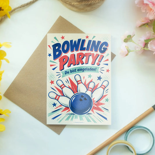 Lustige Einladungskarte zum Bowling mit Kugel und Pins|p:2013236|h:203f6901f13eccb0ea7709b23eb84c15