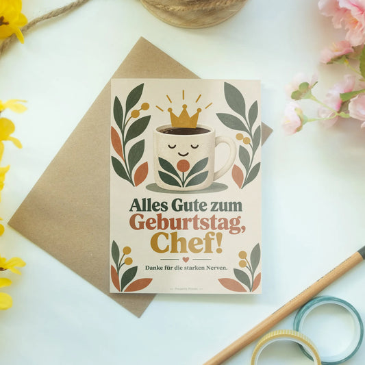 Lustige Geburtstagskarte für den Chef mit Kaffeetasse|p:2013303|h:54593d80951389ff385134e68d8c90d1