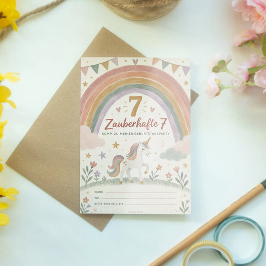 Zauberhafte Einladungskarten zum 7. Geburtstag mit Regenbogen|p:2013431|h:6495e3bd0a716e760ccf6c2ef827ebe8