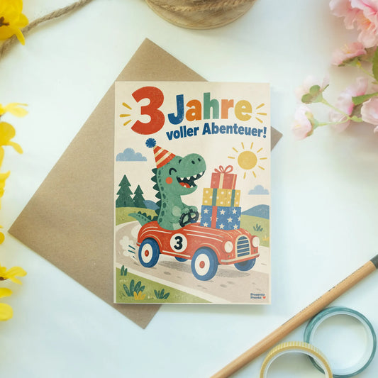 Lustige Geburtstagskarte zum 3. Geburtstag mit Dinosaurier|p:2013491|h:2e011cd956e70d857379d78a97e25a77
