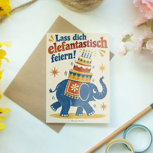 Lustige Geburtstagskarte mit Elefant und Torte|p:2013571|h:c21758ee109da8323fb2f15b3773eb44