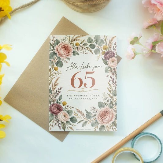 Elegante Geburtstagskarte zum 65. Geburtstag mit Blumenkranz|p:2013737|h:33ce45e2772eef39143bad3a16a95e12