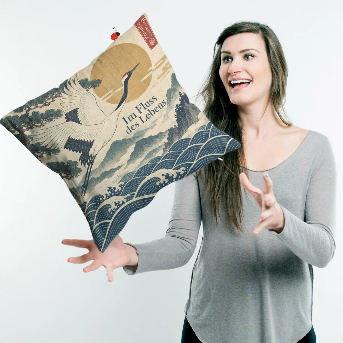 Ruhiges japanisches Kissen für Japanfans mit Kranich|p:2014057|h:e5d3262117837464afe96661828eb1ca