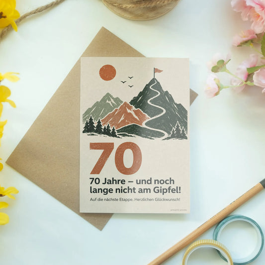 Motivierende Geburtstagskarte zum 70. mit Berglandschaft|p:2014187|h:34a148497784d2feb42bf7ef236d6c41