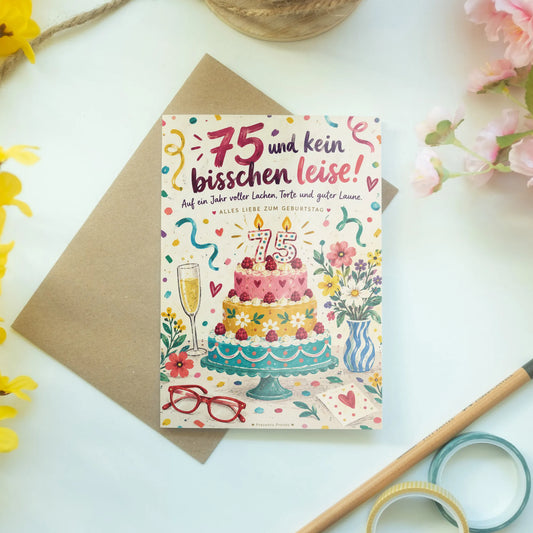 Lustige Geburtstagskarte zum 75. Geburtstag mit Torte|p:2014287|h:cccdfe9fa64552086e2473a64929aa87