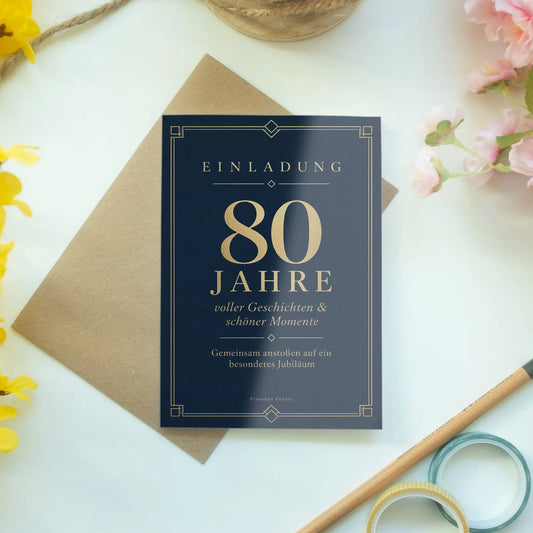 Elegante Einladungskarten zum 80. Geburtstag mit Goldrahmen|p:2015099|h:b364614e79a5f9dfa868aef79dd1cf78