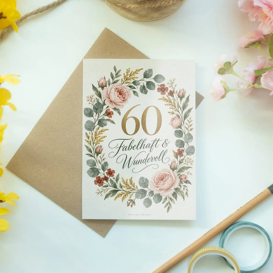 Elegante Geburtstagskarte zum 60. für Frauen mit Blumenkranz|p:2015106|h:ed710065404dc9b571e8785186472688
