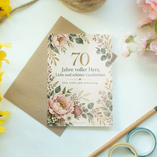 Elegante Geburtstagskarte für Frau zum 70. mit Blumen|p:2015110|h:24c5c359e2e1db690c4b12c6a0670261