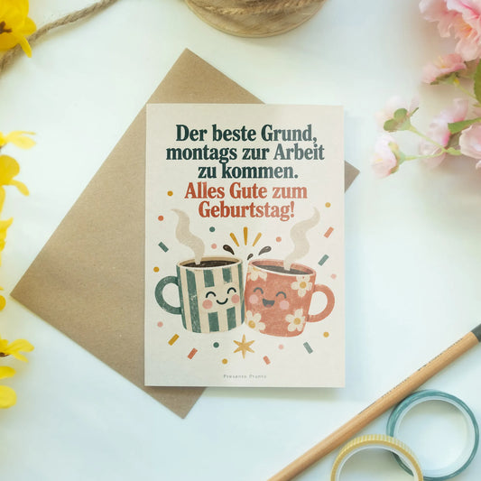 Lustige Geburtstagskarte für Kollegen mit Kaffeebechern|p:2015208|h:4043dc868e8e006ac5d05e7a45026b2f