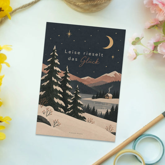 Besinnliche Postkarte zu Weihnachten mit Tannen und Mond|p:2015210|h:bf28f1270242c82cc248283fb9697cda