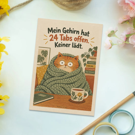 Lustige Postkarte für Überforderte mit erschöpfter Katze|p:2015232|h:8d2071e0c1106f5bfce3415a691a7205