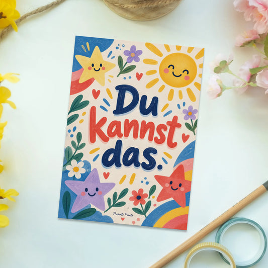 Aufmunternde Affirmationspostkarte zum Mutmachen mit lächelnder Sonne|p:2015239|h:31bbfbace72af87e3e8f5294a4db9d76
