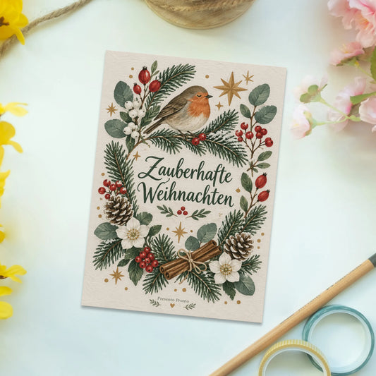 Zauberhafte Postkarte zu Weihnachten mit ruhendem Vogel|p:2016160|h:b4cfd4d7340ea6b93c3a30fdc9c52626