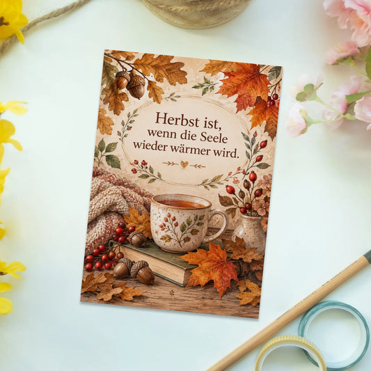 Gemütliche Herbst Postkarte mit Teetasse und Blättern|p:2016560|h:dfb5ca735b9948b739a8fce024d6b1f3