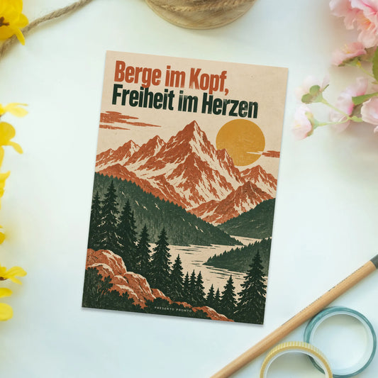 Inspirierende Postkarte für Bergliebhaber mit Sonne über Tannen|p:2016571|h:46767c0d32137c60df0303ff045d35df