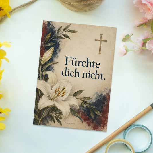Tröstliche christliche Postkarte für Trauernde mit weißer Lilie|p:2016726|h:81c2608896d6ab2407f863272c5ab989