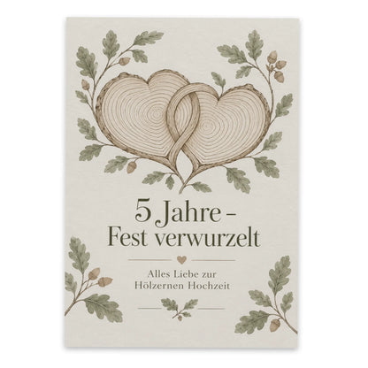 Herzliche Postkarte zur Hölzernen Hochzeit mit Baumringen|p:2012488|h:7d89a416b224fc611c58c816262bd559