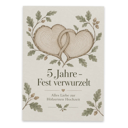 Herzliche Postkarte zur Hölzernen Hochzeit mit Baumringen|p:2012488|h:7d89a416b224fc611c58c816262bd559