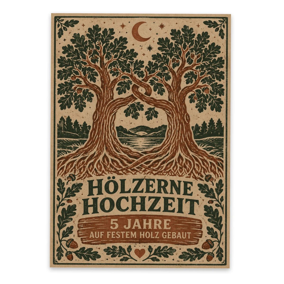 Romantische Postkarte zur Hölzernen Hochzeit mit Eichenbäumen|p:2012490|h:17712714b1dcfcbfee0763c1fadade06