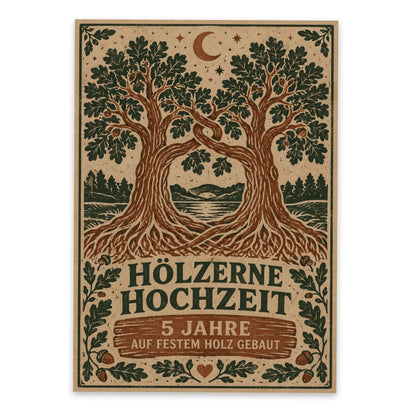 Romantische Postkarte zur Hölzernen Hochzeit mit Eichenbäumen|p:2012490|h:17712714b1dcfcbfee0763c1fadade06