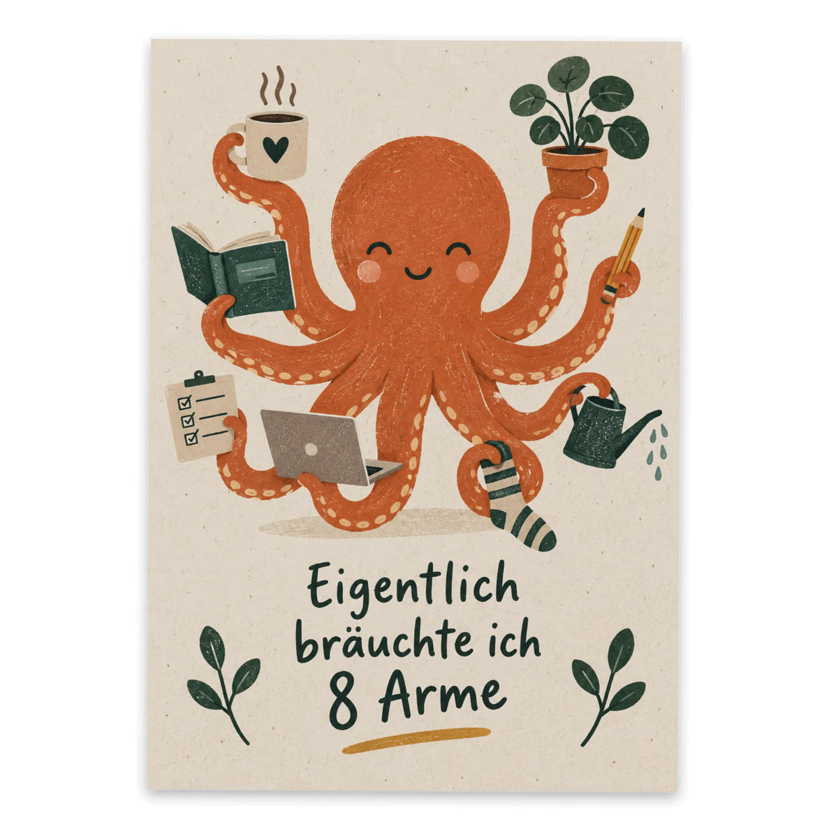 Lustige Oktopus Postkarte für Kollegen mit Kaffeetasse|p:2012494|h:23cf51fe947d7e56084b5fb7ac969695
