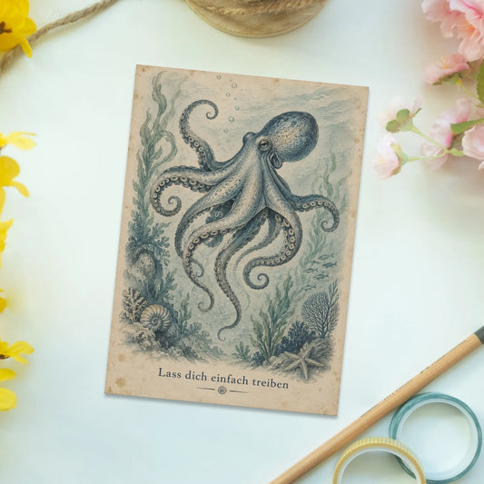 Entspannte Postkarte mit Oktopus zum Aufmuntern|p:2012495|h:d9f414fc8d0d9d04a563f65d4a4ee7af