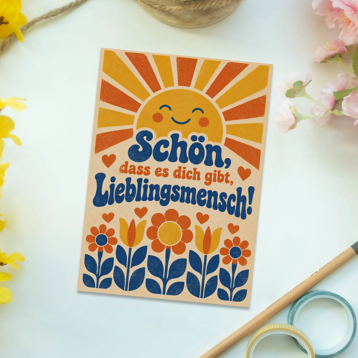 Herzliche Postkarte für den Lieblingsmenschen mit Blumen Sonnenaufgang|p:2012509|h:f2b009d468302bc91e18e622f8799143
