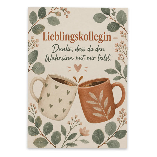 Lustige Postkarte für die Lieblingskollegin mit Kaffeetassen|p:2012510|h:2f637a5e24d7b1a11dfd6fbbfb1046fa