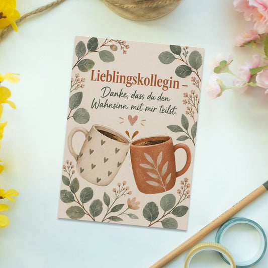 Lustige Postkarte für die Lieblingskollegin mit Kaffeetassen|p:2012510|h:0ec07c3e08f06003f8345c9354b05685