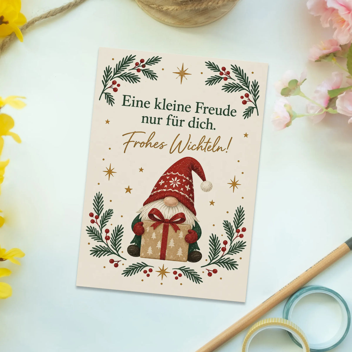 Süße Weihnachtspostkarte zum Wichteln mit Geschenk Schleife|p:2012513|h:2aa6acd609147690bc0b09712182d4f1